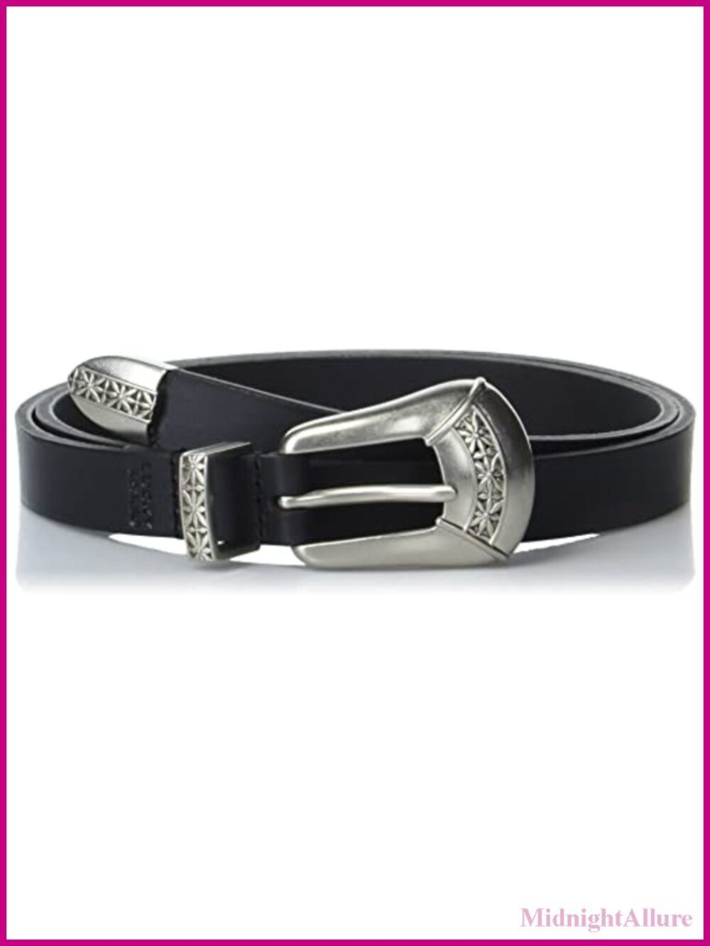 Lucky Brand Western Leather Belt with Nickel Roller Buckle